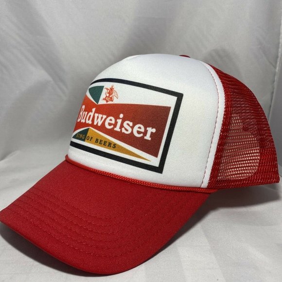 Budweiser Beer Trucker Hat Baseball Cap Mesh Retro Budweiser King of Beers Hat - Picture 3 of 6